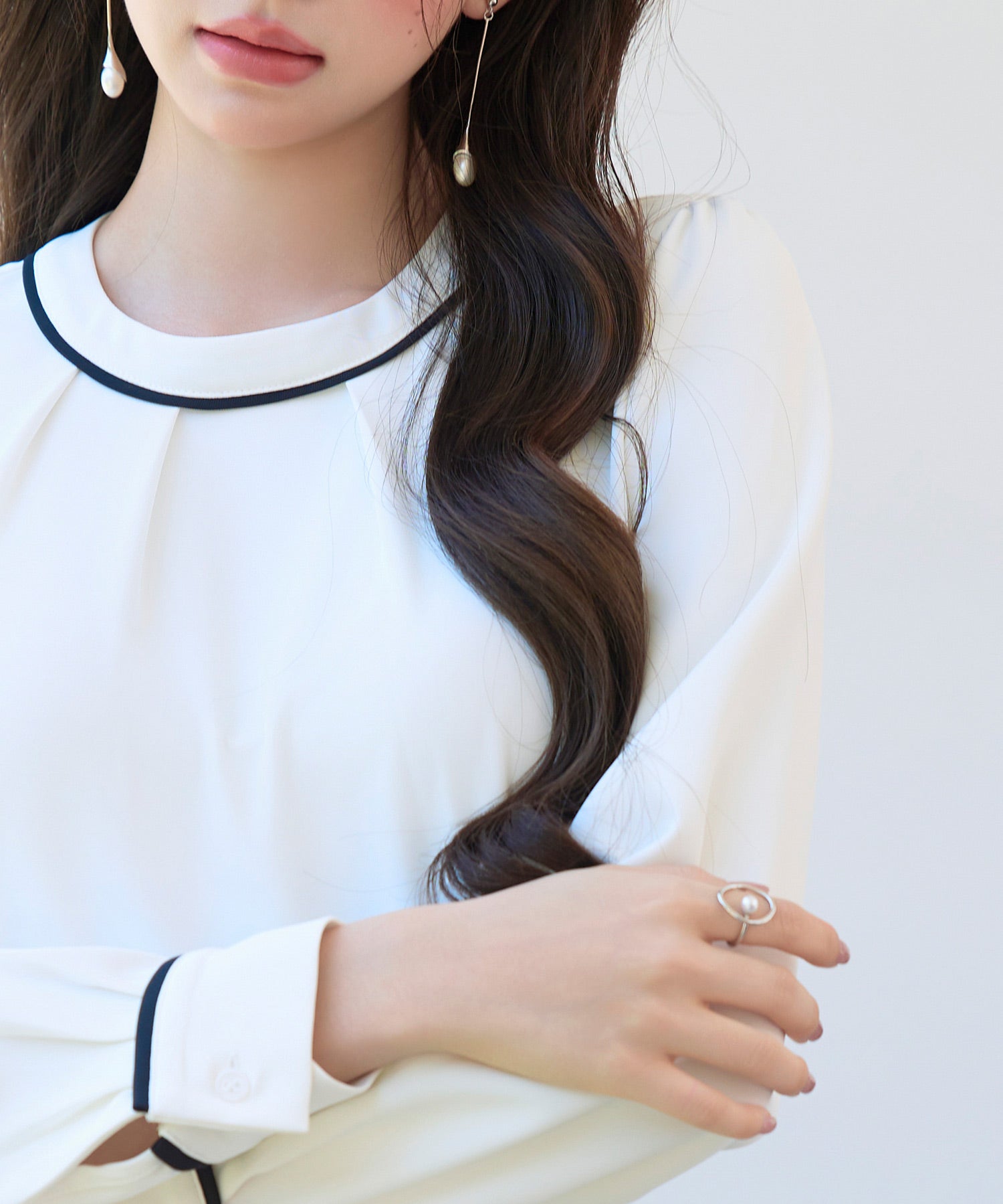 首元2wayボウタイ配色ブラウスsdp0328 ホワイト