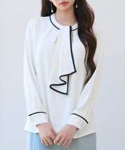 首元2wayボウタイ配色ブラウスsdp0328 ホワイト