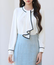 首元2wayボウタイ配色ブラウスsdp0328 ホワイト