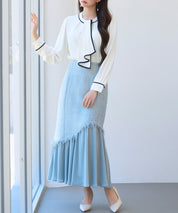 首元2wayボウタイ配色ブラウスsdp0328 ホワイト