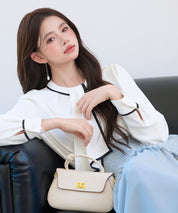 首元2wayボウタイ配色ブラウスsdp0328 ホワイト