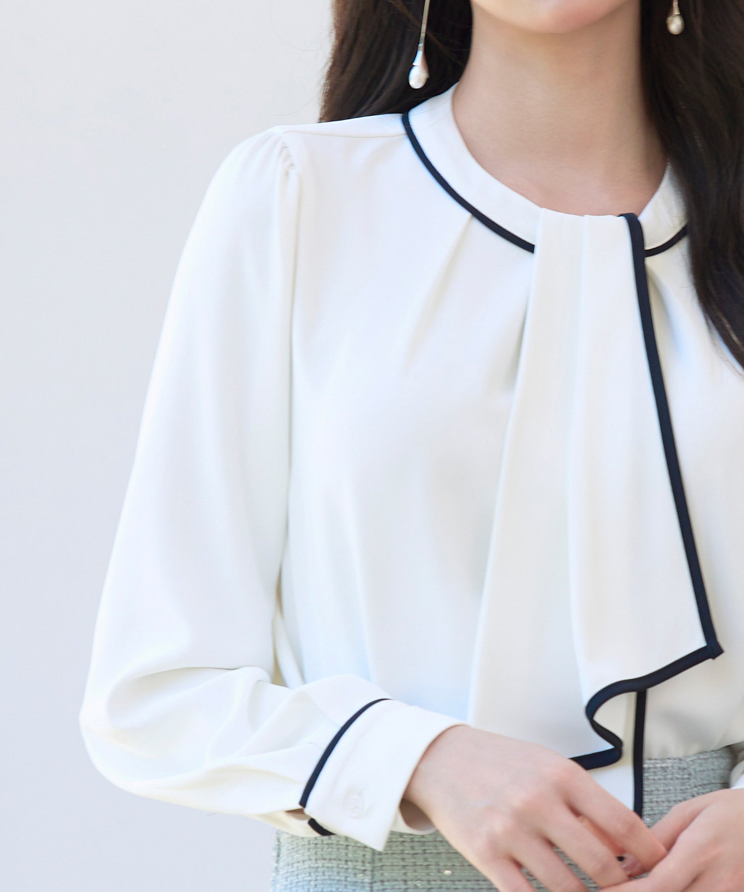 首元2wayボウタイ配色ブラウスsdp0328 ホワイト