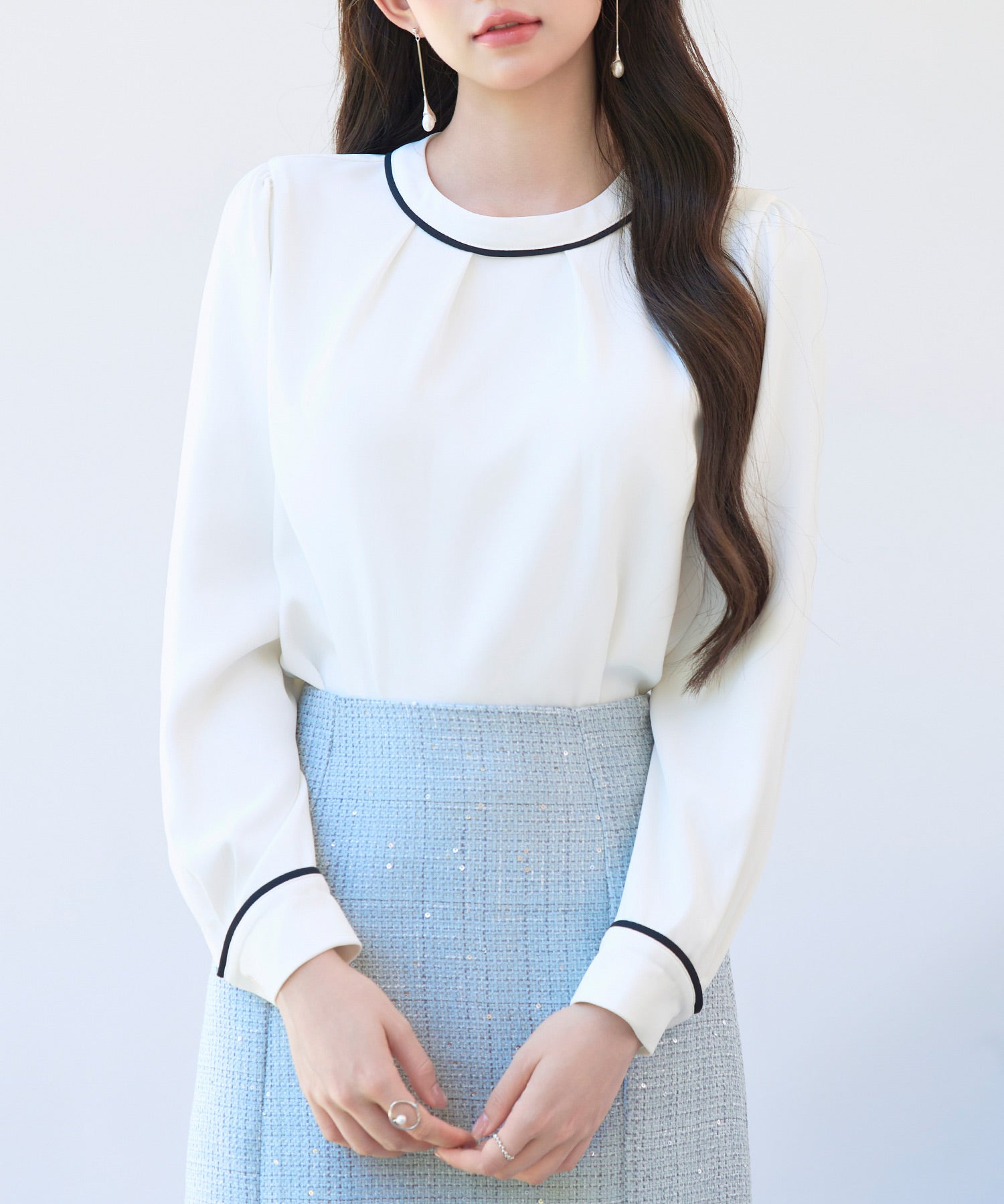 首元2wayボウタイ配色ブラウスsdp0328 ホワイト