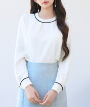 首元2wayボウタイ配色ブラウスsdp0328 ホワイト