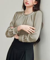 首元2wayボウタイ配色ブラウスsdp0328 カーキ