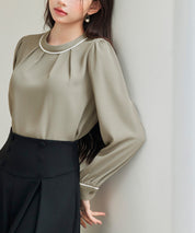 首元2wayボウタイ配色ブラウスsdp0328 カーキ