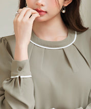 首元2wayボウタイ配色ブラウスsdp0328 カーキ