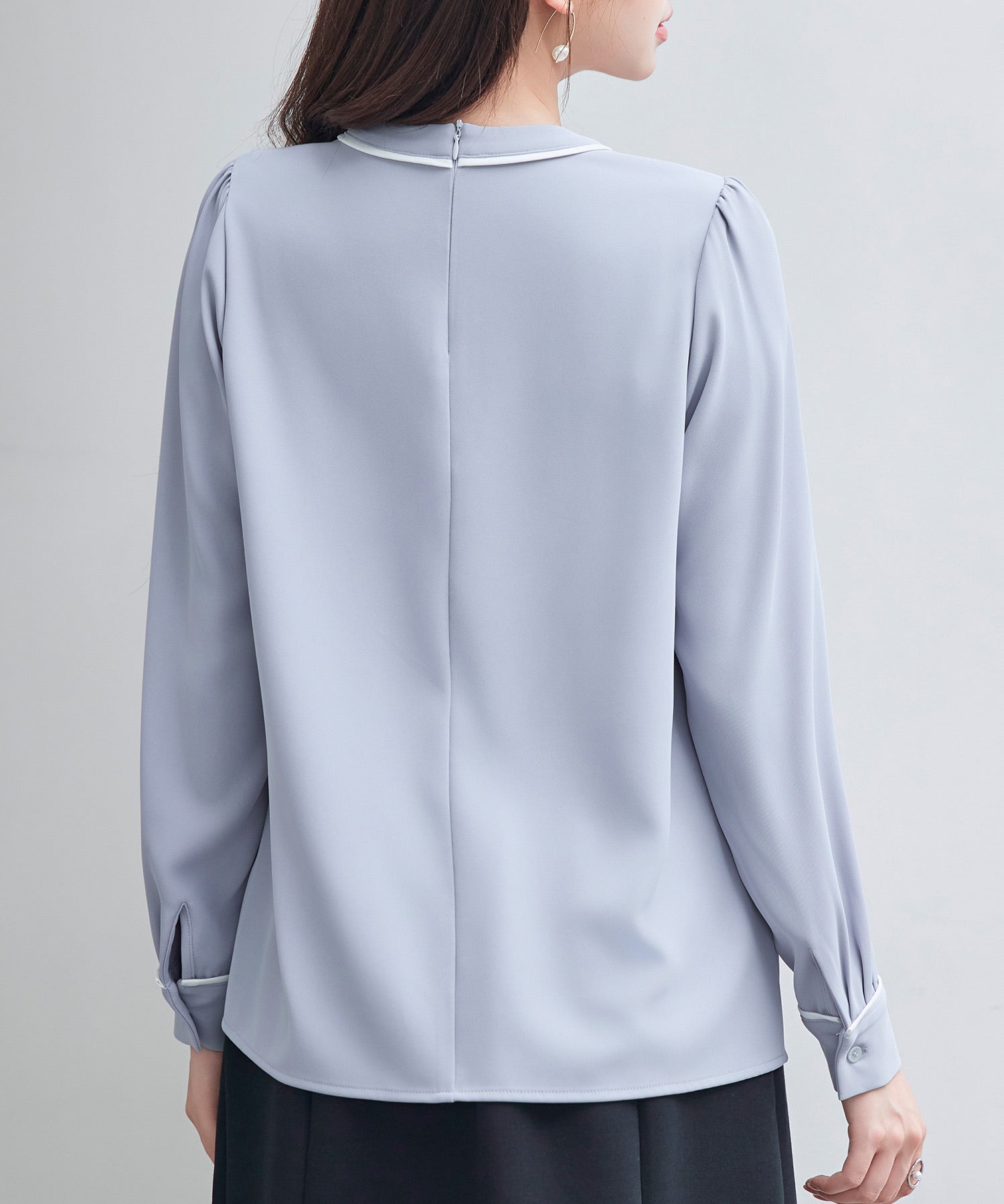 首元2wayボウタイ配色ブラウスsdp0328 ブルーグレー