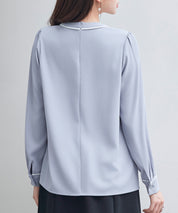 首元2wayボウタイ配色ブラウスsdp0328 ブルーグレー