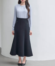 首元2wayボウタイ配色ブラウスsdp0328 ブルーグレー