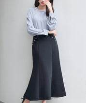 首元2wayボウタイ配色ブラウスsdp0328 ブルーグレー