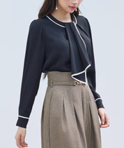 首元2wayボウタイ配色ブラウスsdp0328 ブラック