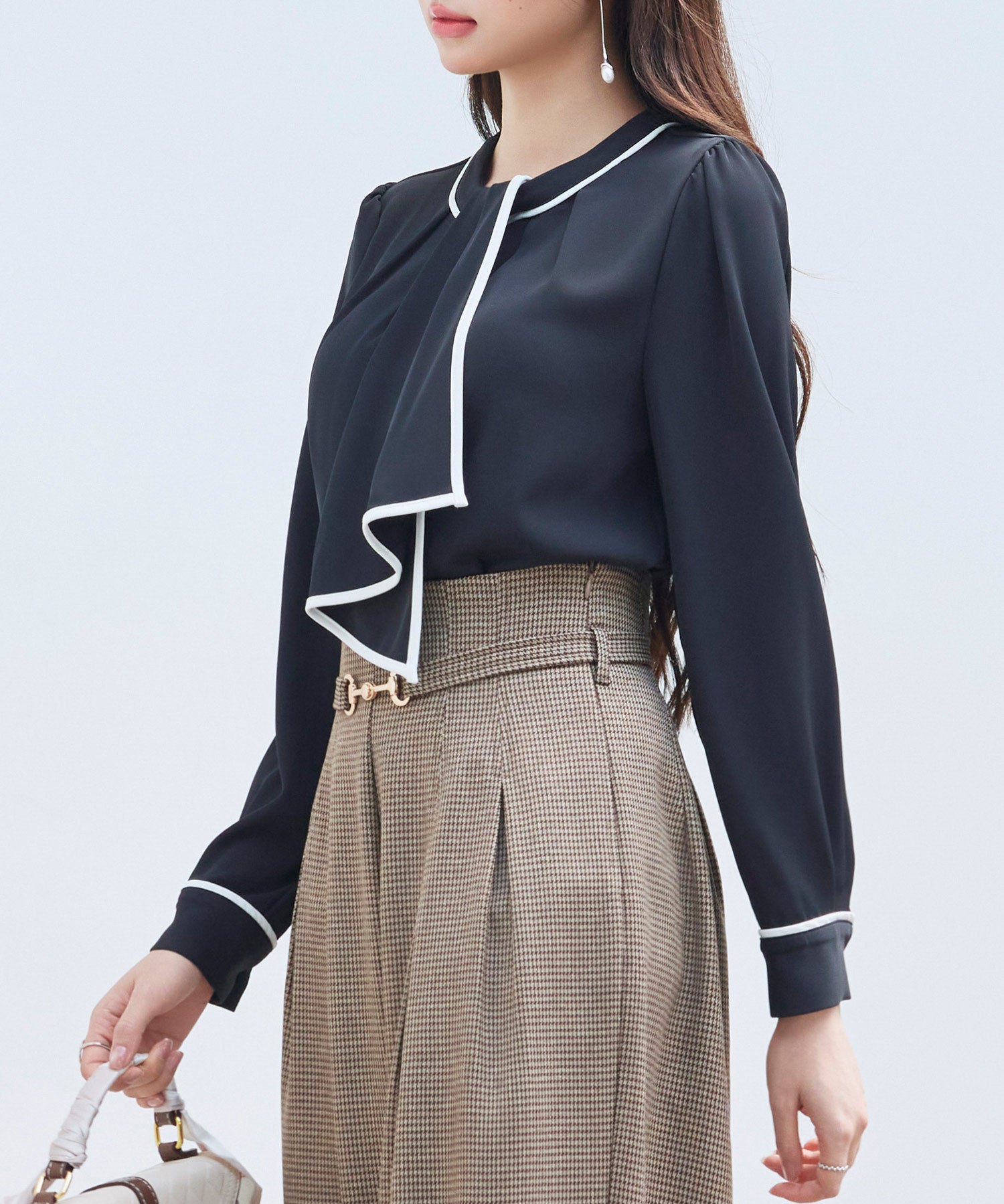 首元2wayボウタイ配色ブラウスsdp0328 ブラック