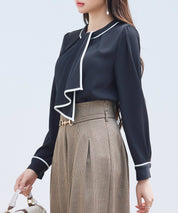 首元2wayボウタイ配色ブラウスsdp0328 ブラック