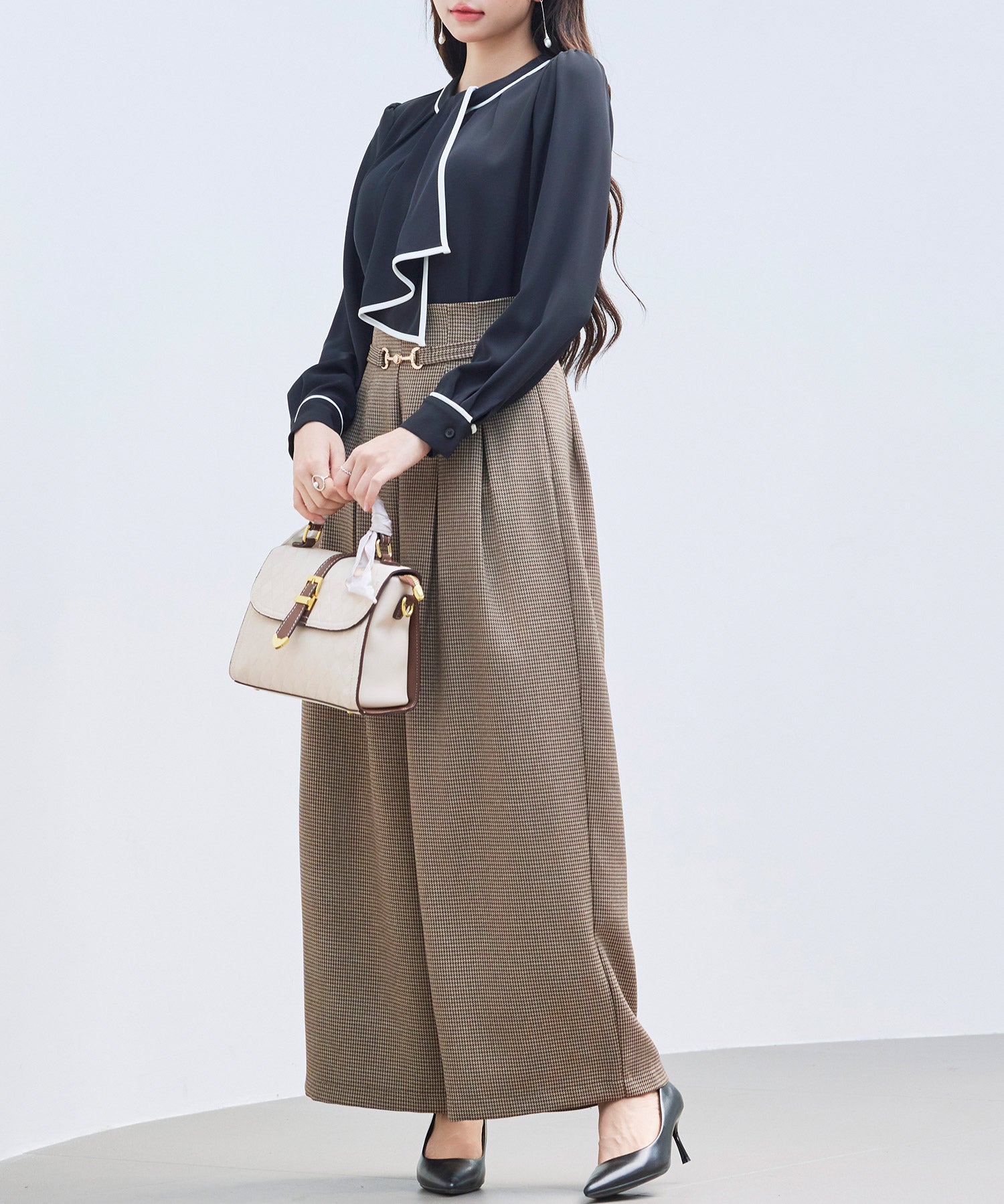 首元2wayボウタイ配色ブラウスsdp0328 ブラック