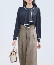 首元2wayボウタイ配色ブラウスsdp0328 ブラック