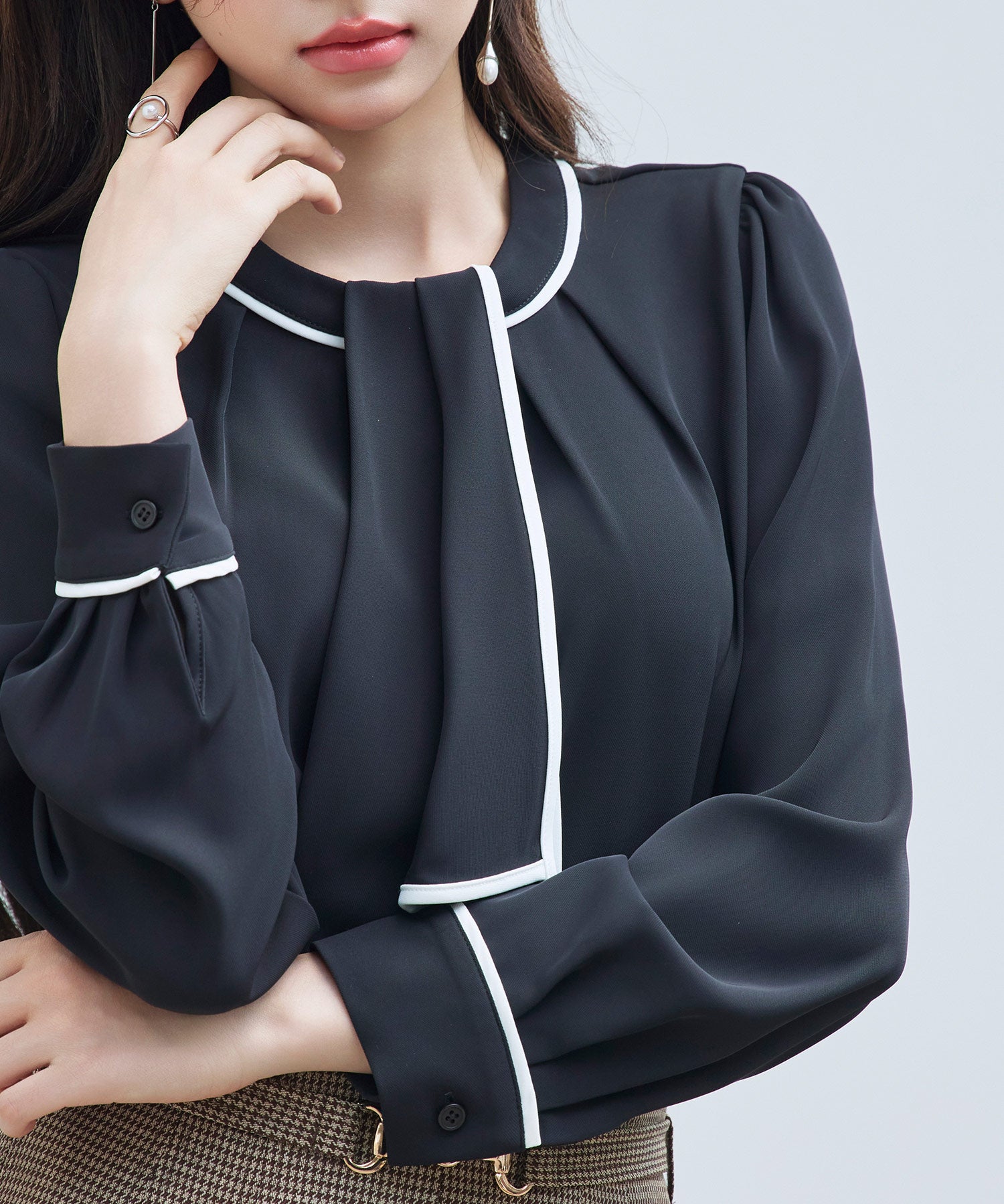 首元2wayボウタイ配色ブラウスsdp0328 ブラック