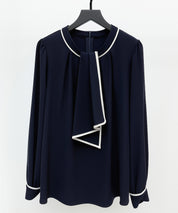 首元2wayボウタイ配色ブラウスsdp0328 ネイビー