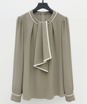 首元2wayボウタイ配色ブラウスsdp0328 カーキ