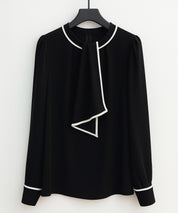 首元2wayボウタイ配色ブラウスsdp0328 ブラック