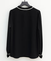 首元2wayボウタイ配色ブラウスsdp0328 ブラック