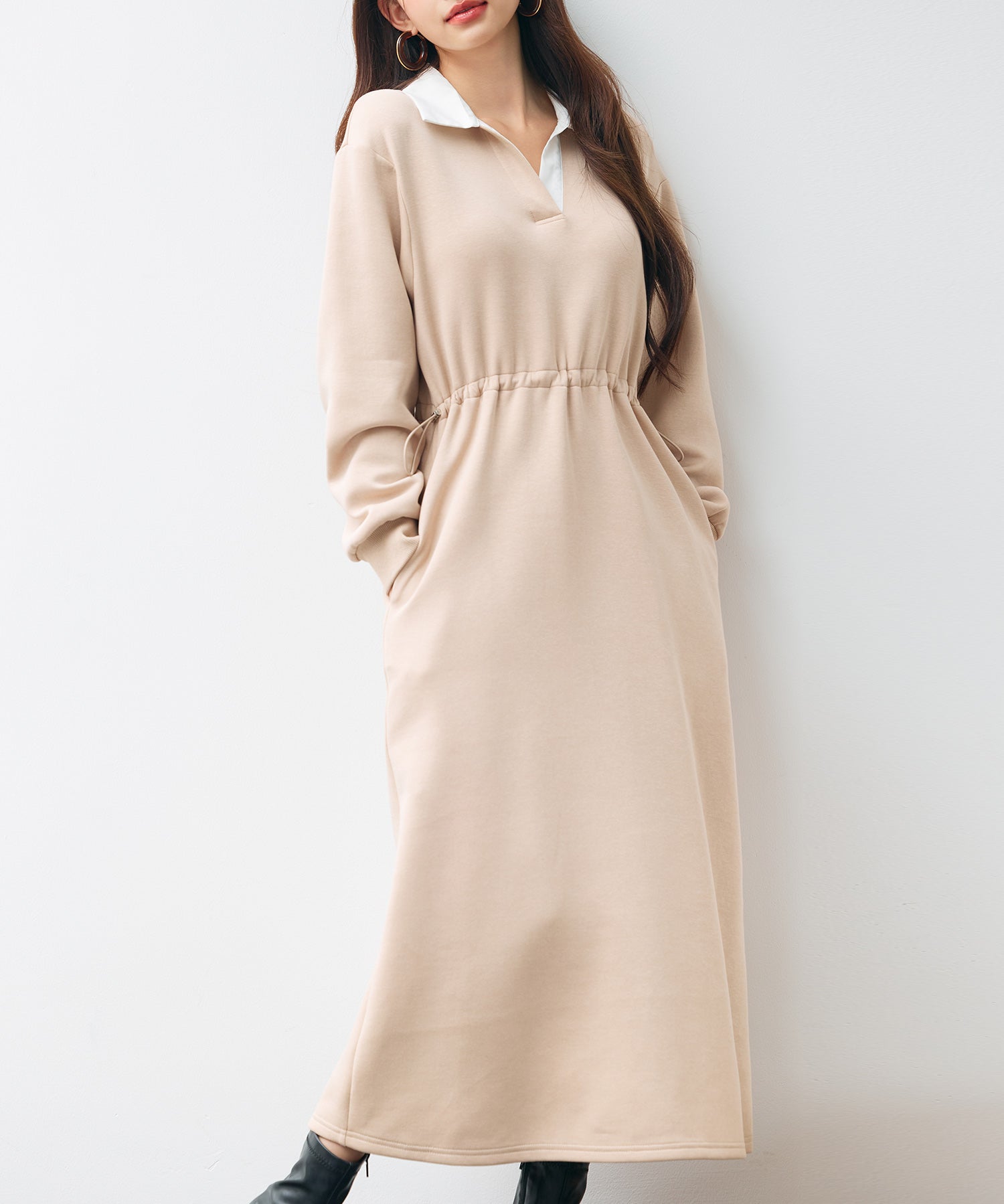 ドッキングプルオーバーロングワンピースsdp0329 ベージュ