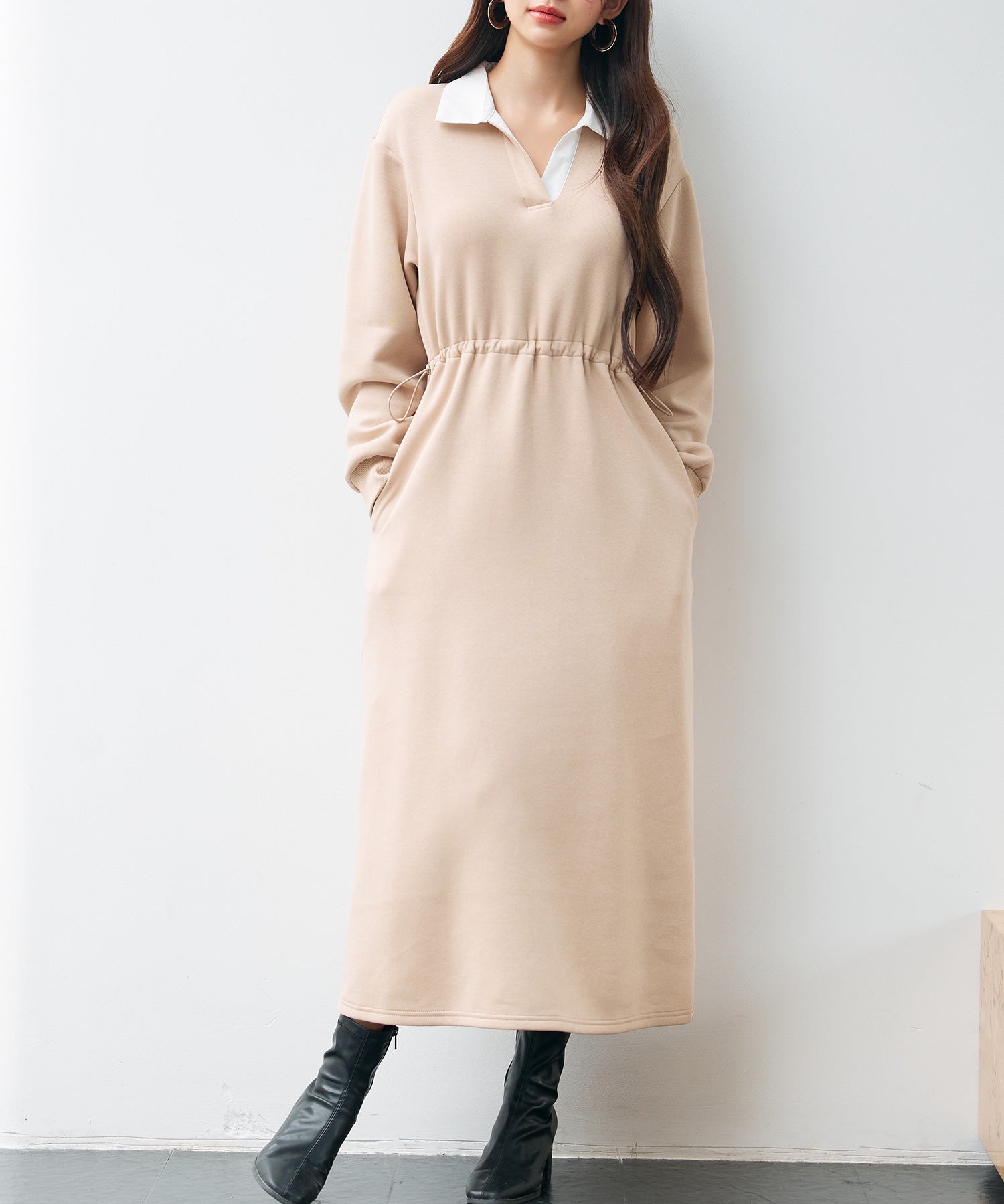 ドッキングプルオーバーロングワンピースsdp0329 ベージュ