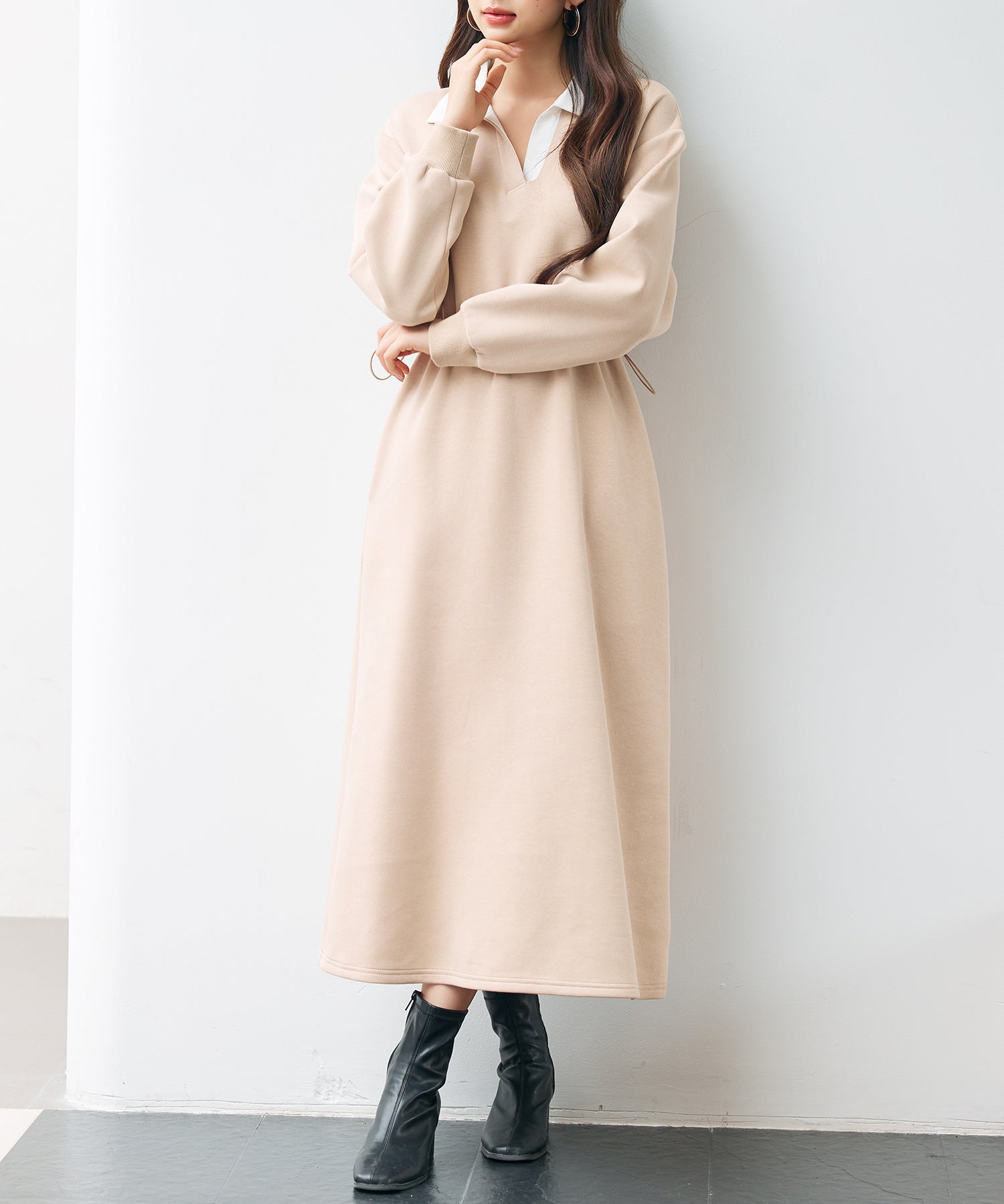 ドッキングプルオーバーロングワンピースsdp0329 ベージュ