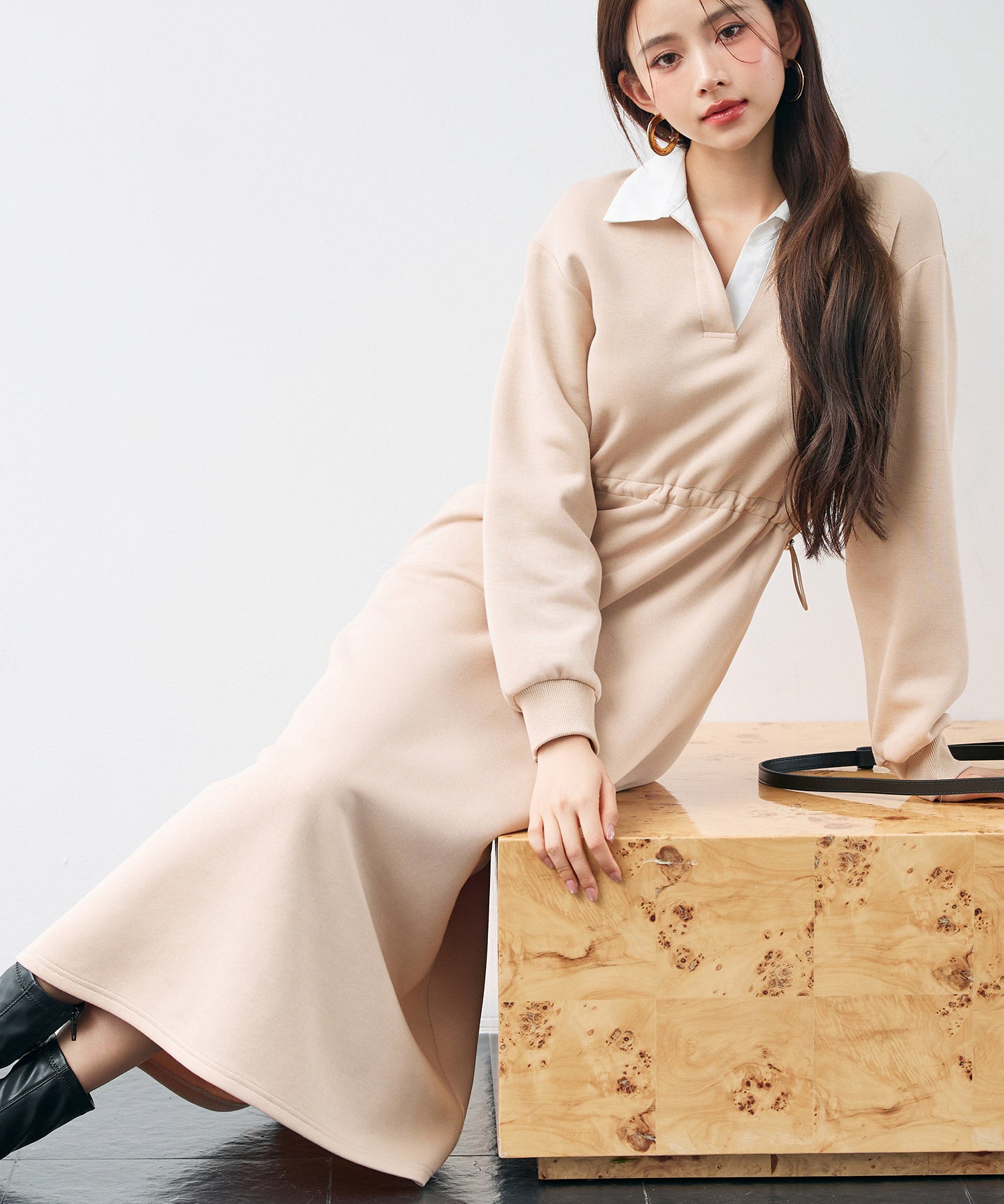 ドッキングプルオーバーロングワンピースsdp0329 ベージュ