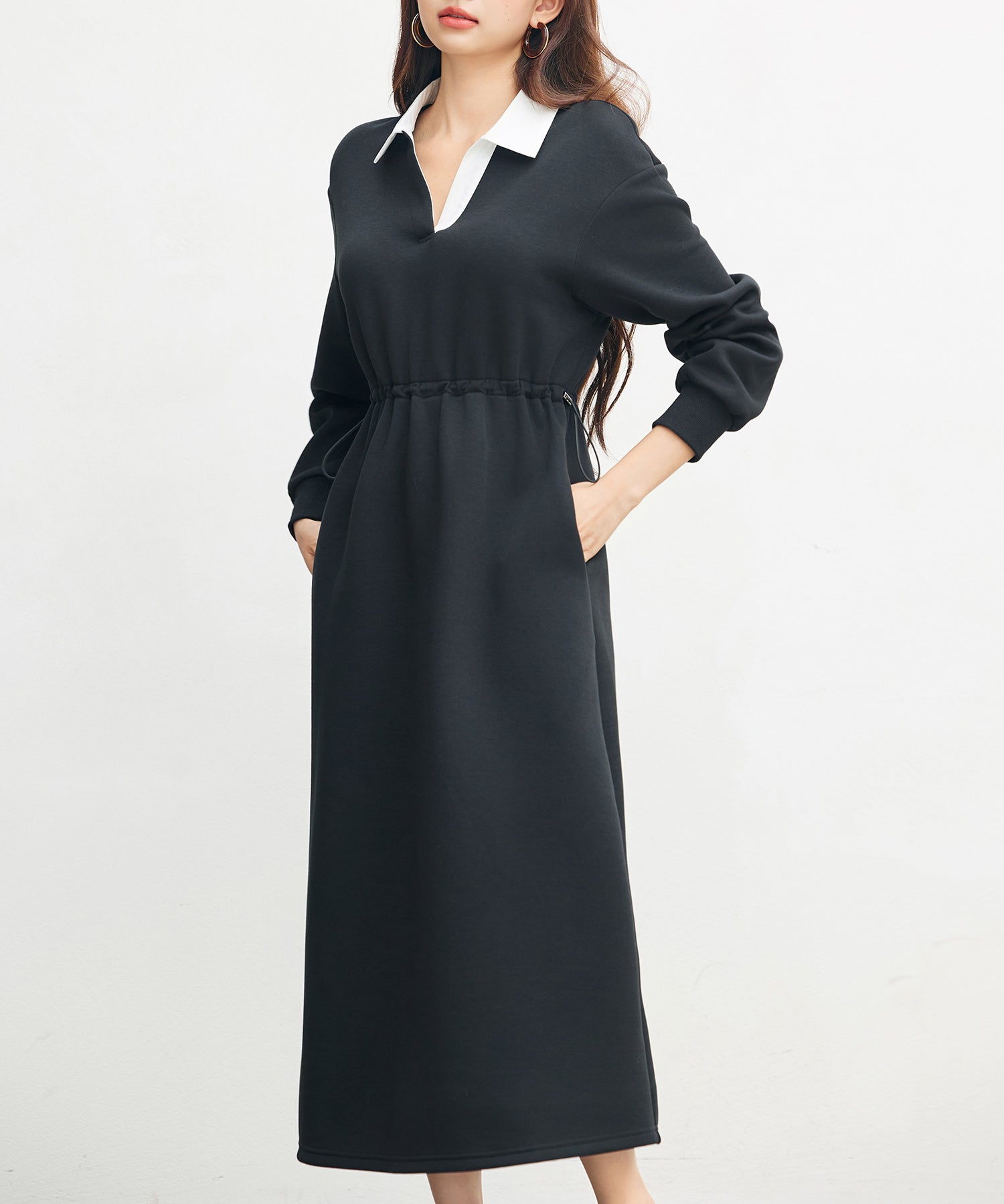 ドッキングプルオーバーロングワンピースsdp0329 ブラック