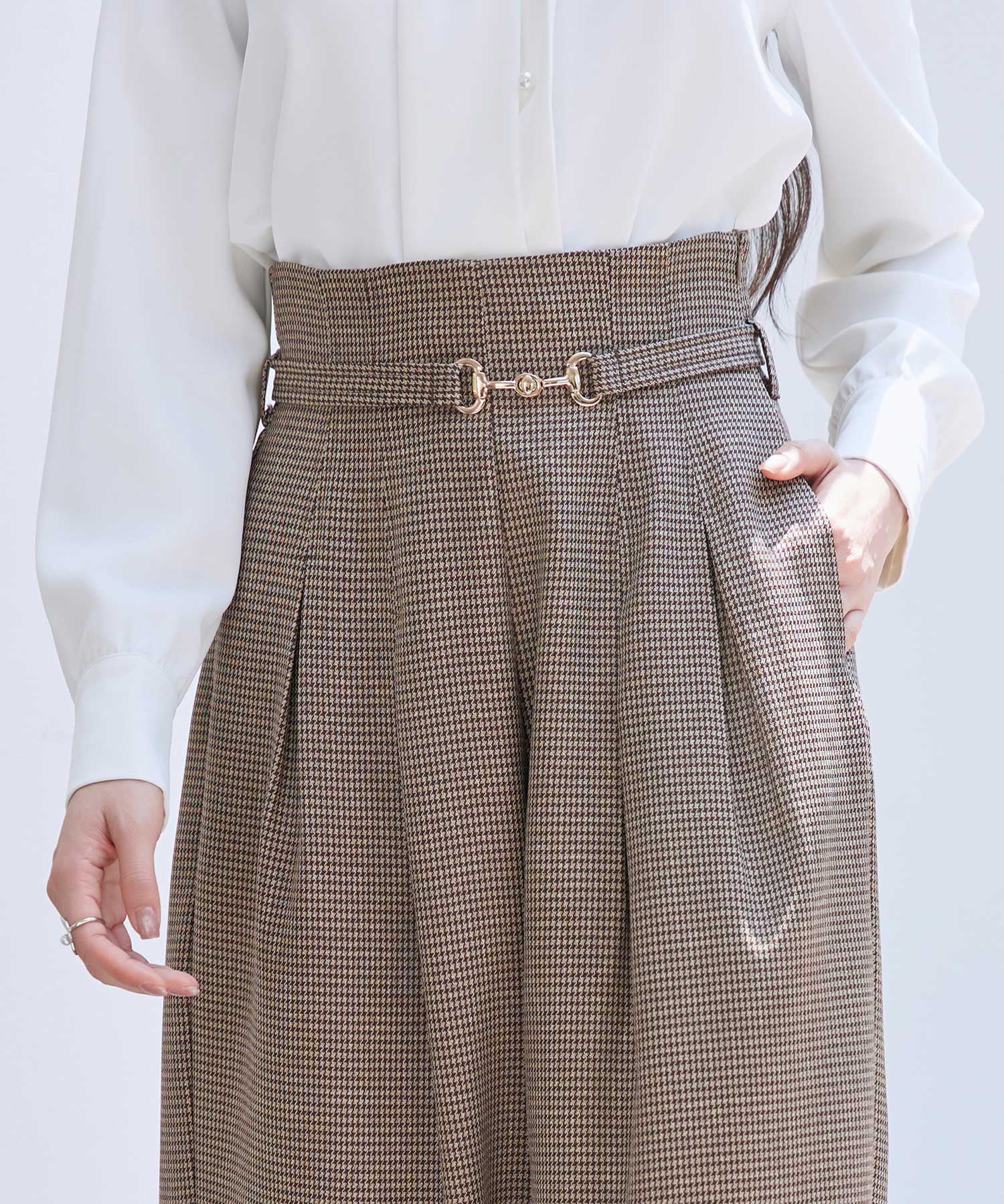 グレンチェックのハイウエストドカンパンツsdp0330 ブラウン