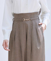 グレンチェックのハイウエストドカンパンツsdp0330 ブラウン