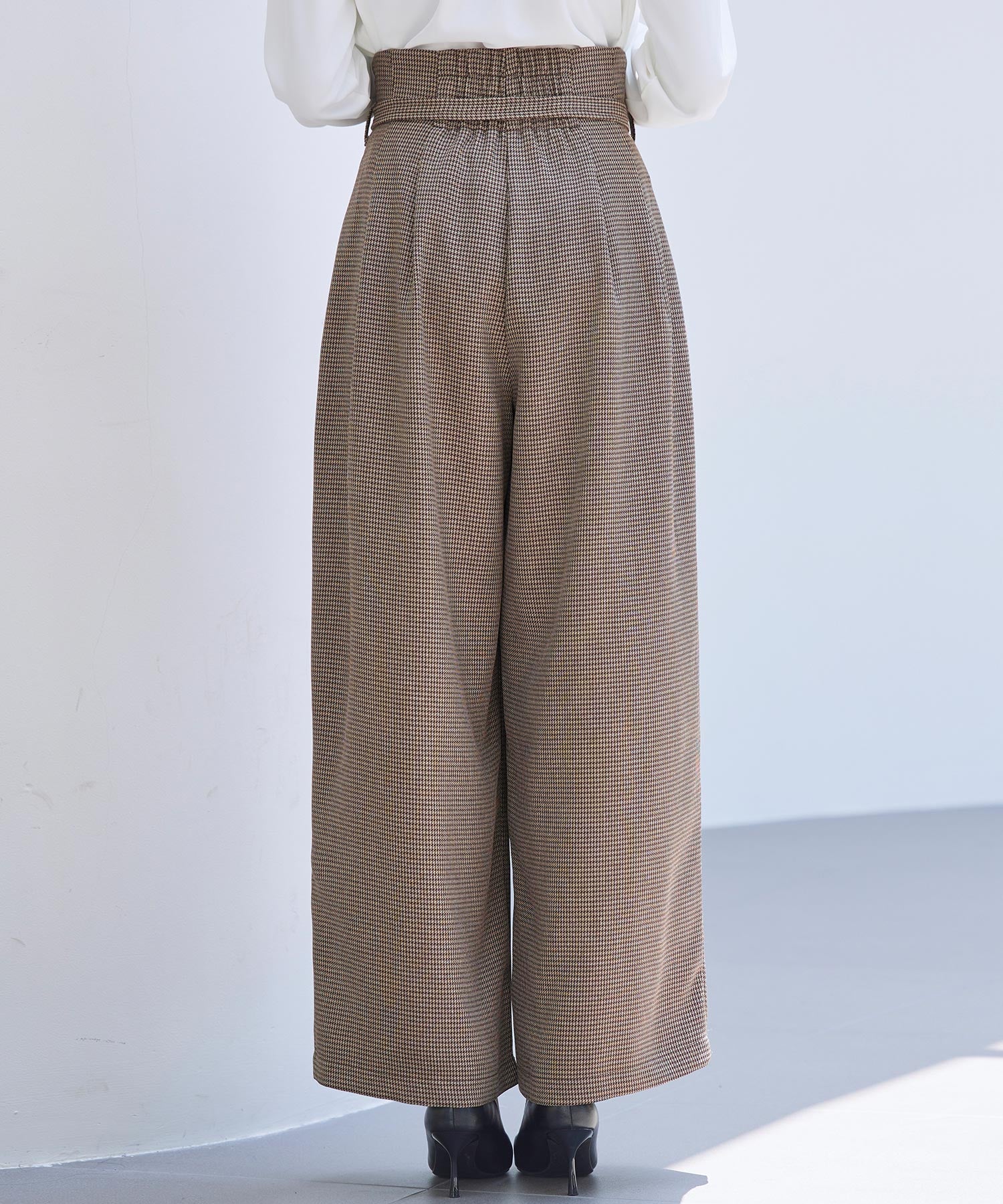 グレンチェックのハイウエストドカンパンツsdp0330 ブラウン