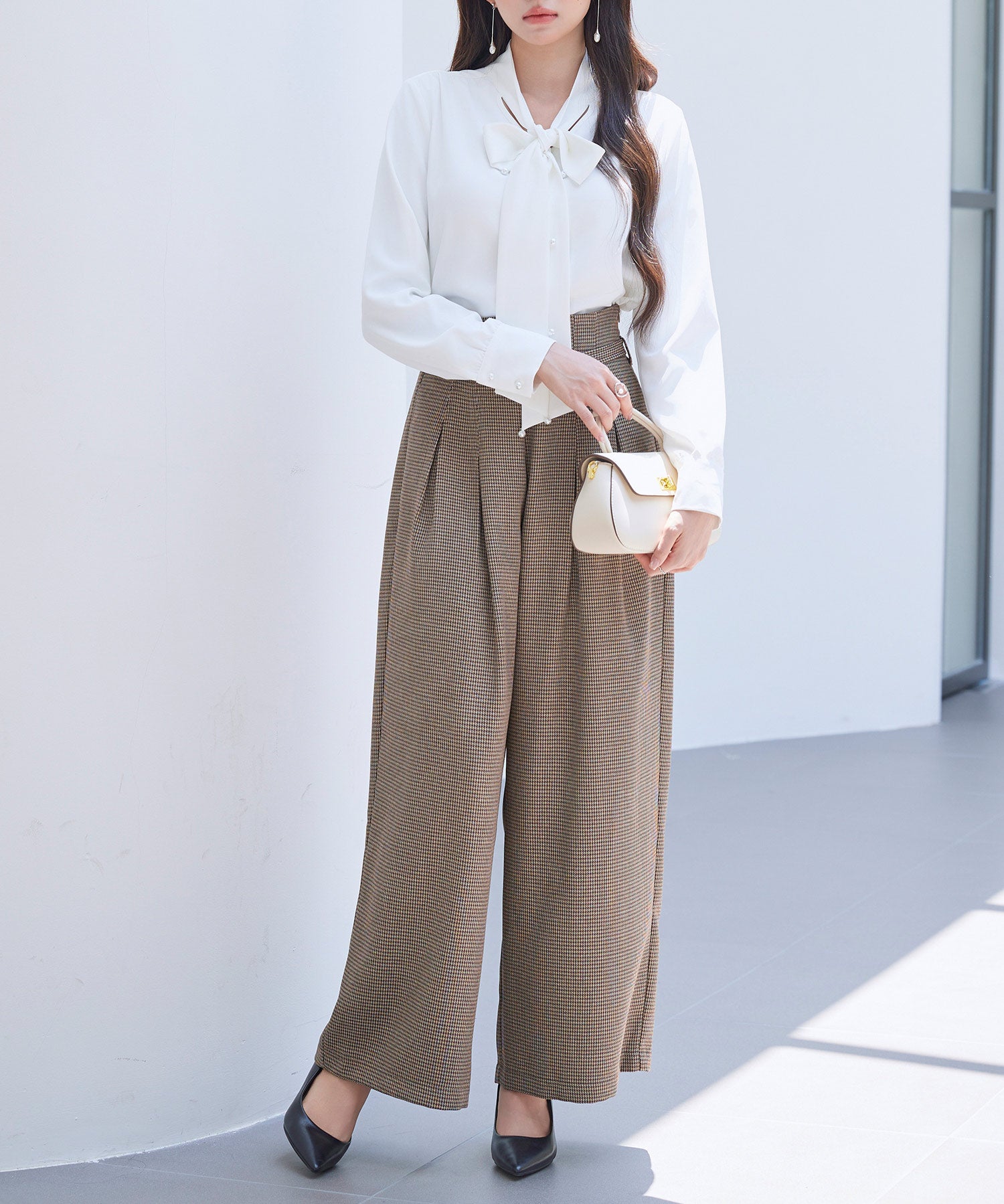 グレンチェックのハイウエストドカンパンツsdp0330 ブラウン