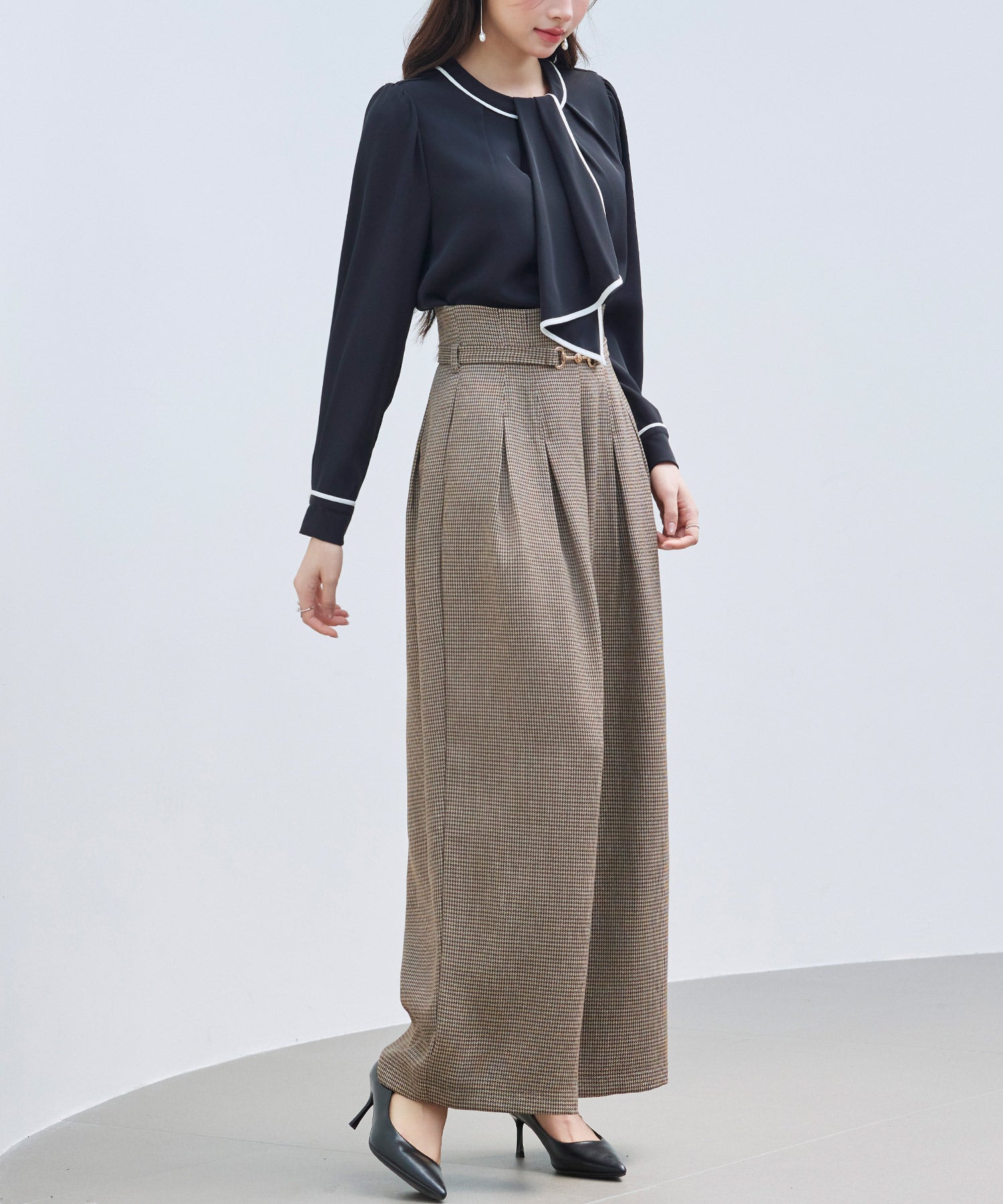 グレンチェックのハイウエストドカンパンツsdp0330 ブラウン