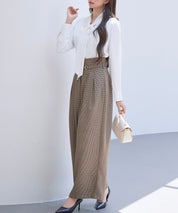 グレンチェックのハイウエストドカンパンツsdp0330 ブラウン