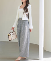グレンチェックのハイウエストドカンパンツsdp0330 グレー