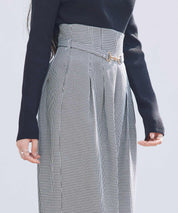 グレンチェックのハイウエストドカンパンツsdp0330 グレー