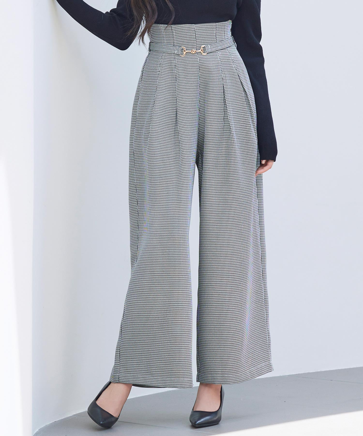 グレンチェックのハイウエストドカンパンツsdp0330 グレー