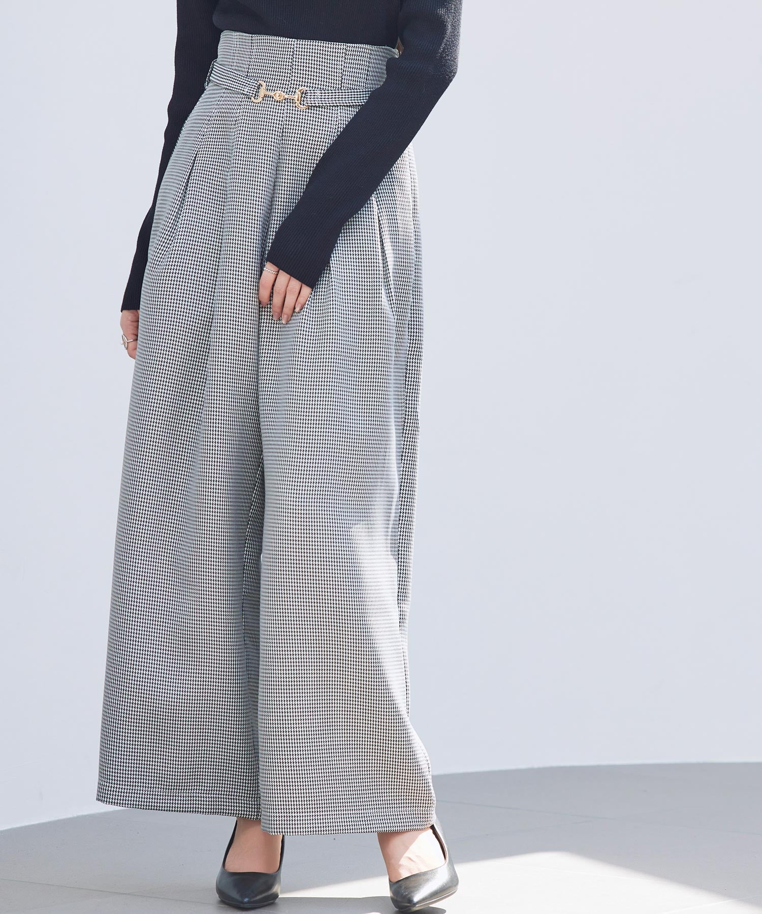 グレンチェックのハイウエストドカンパンツsdp0330 グレー