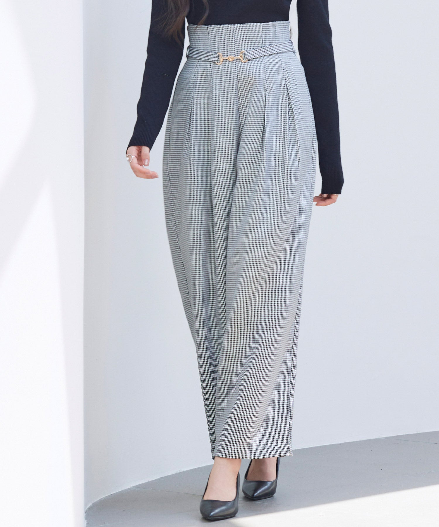 グレンチェックのハイウエストドカンパンツsdp0330 グレー