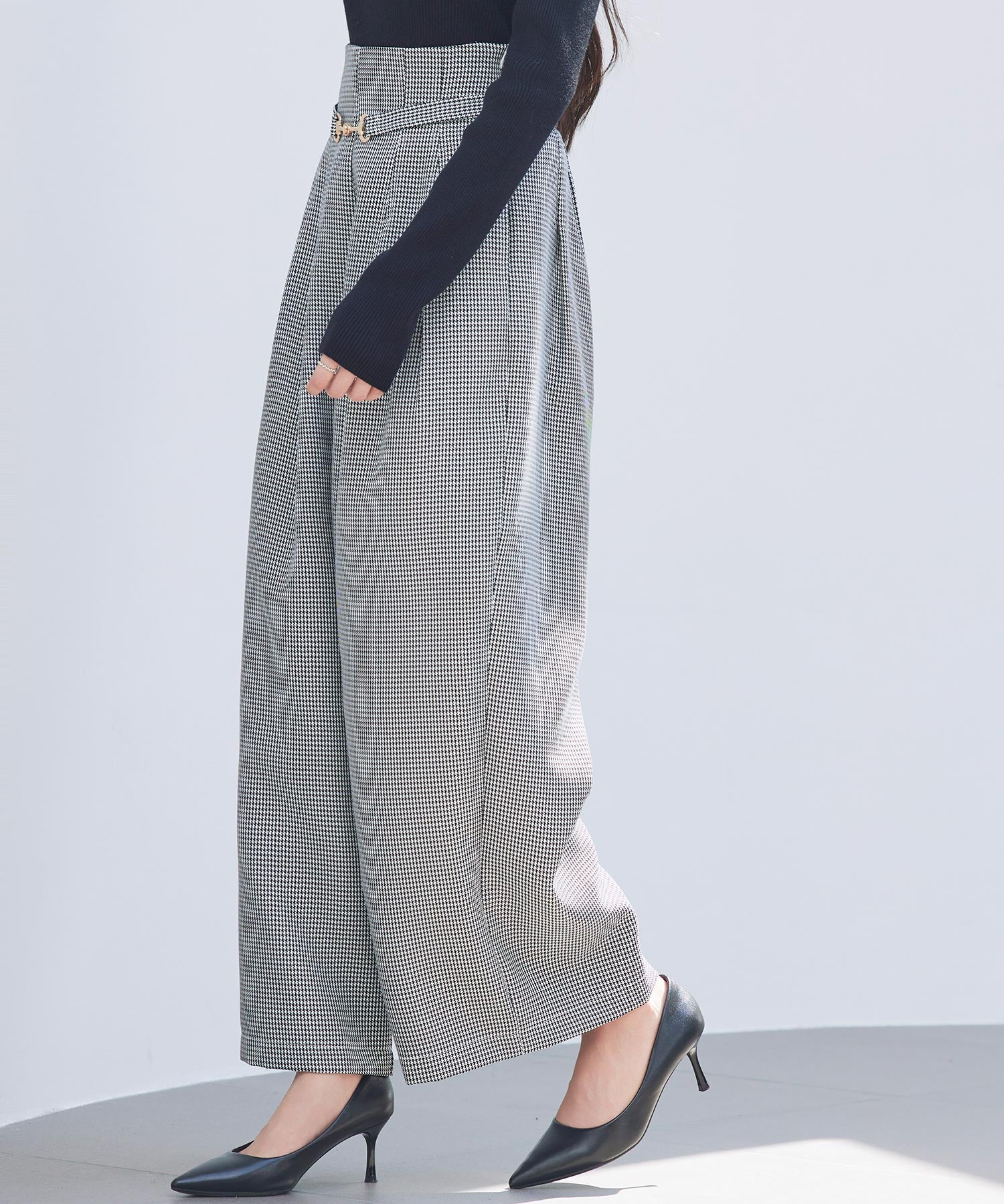 グレンチェックのハイウエストドカンパンツsdp0330 グレー