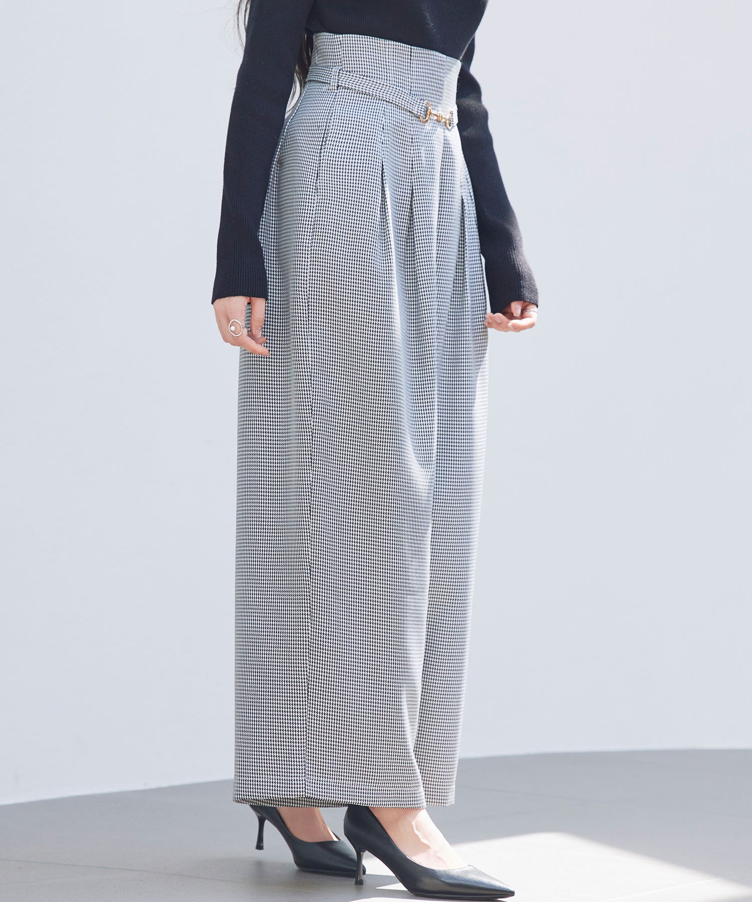 グレンチェックのハイウエストドカンパンツsdp0330 グレー