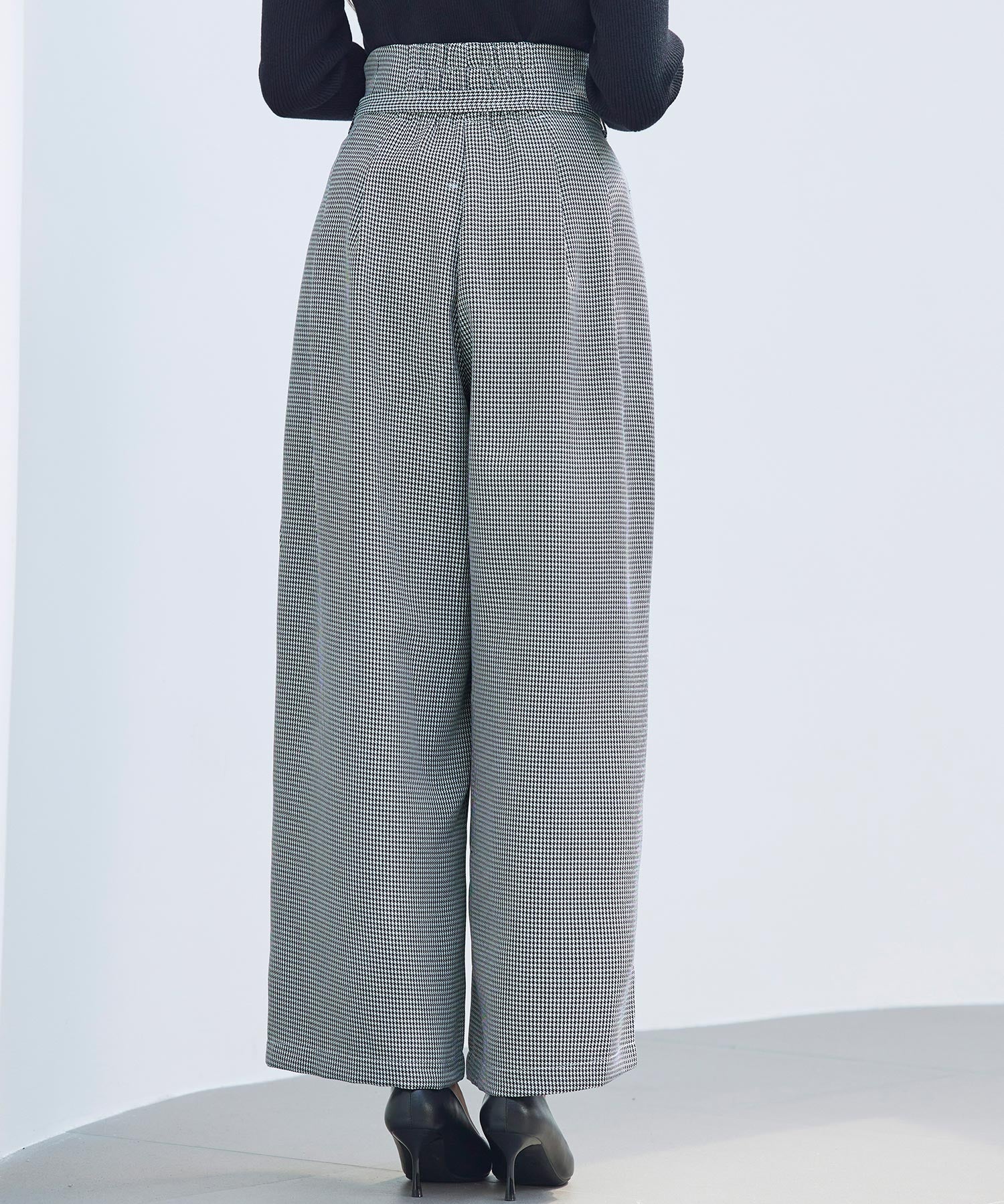 グレンチェックのハイウエストドカンパンツsdp0330 グレー