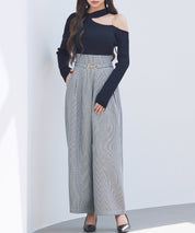 グレンチェックのハイウエストドカンパンツsdp0330 グレー