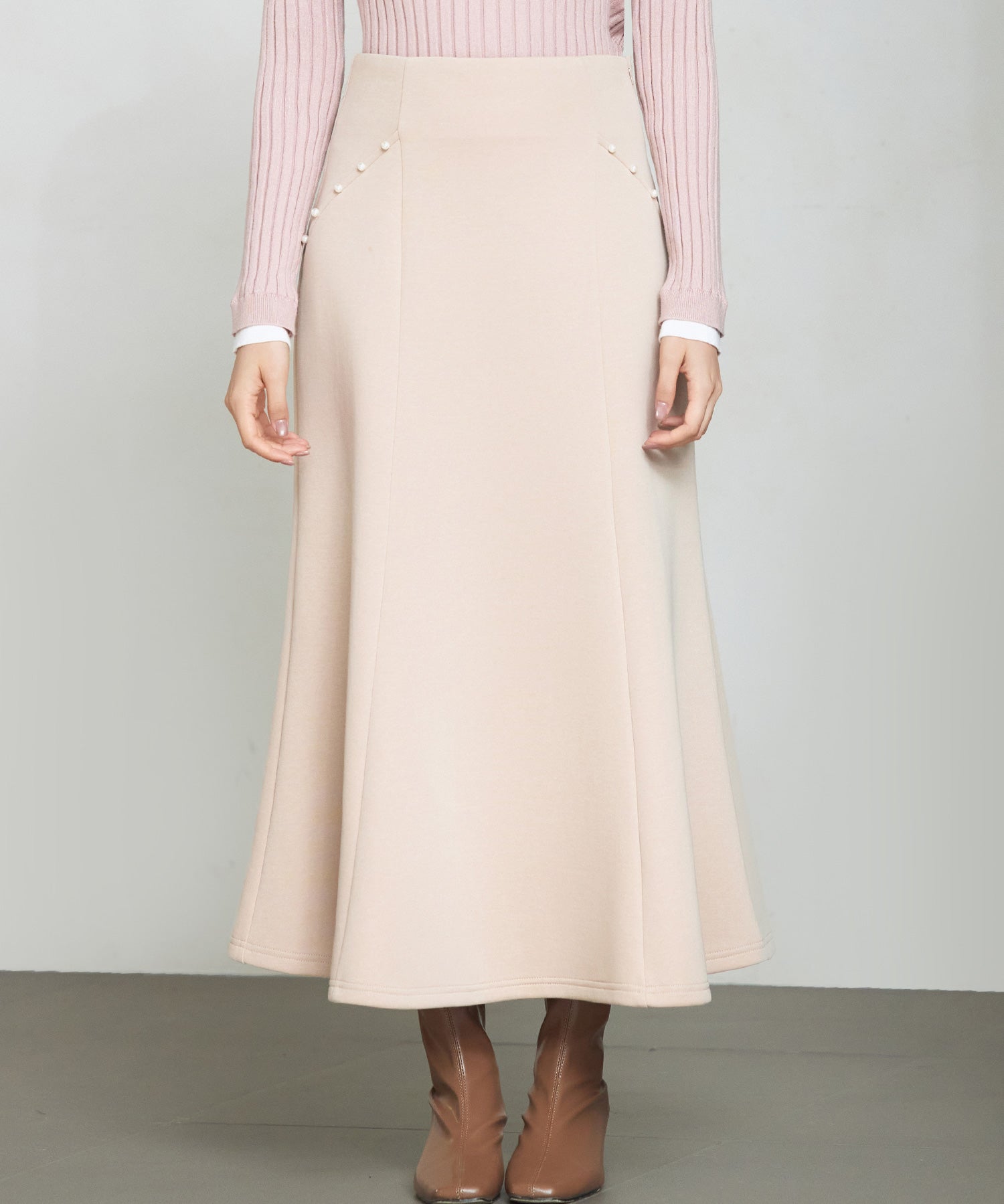 ダンボールニットのロング丈マーメイドスカートsdp0331 ベージュ