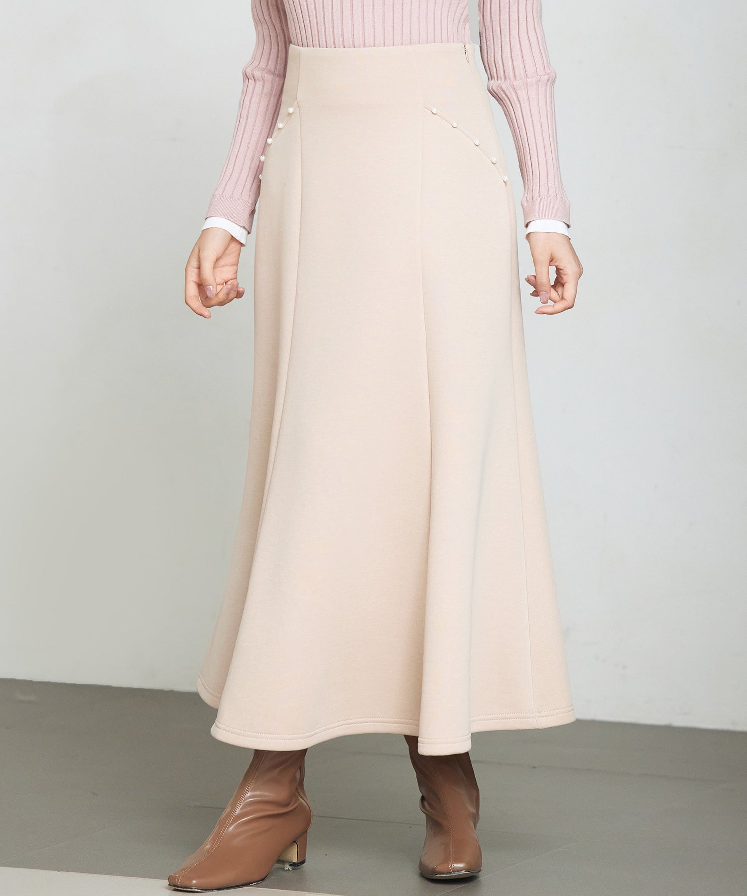 ダンボールニットのロング丈マーメイドスカートsdp0331 ベージュ