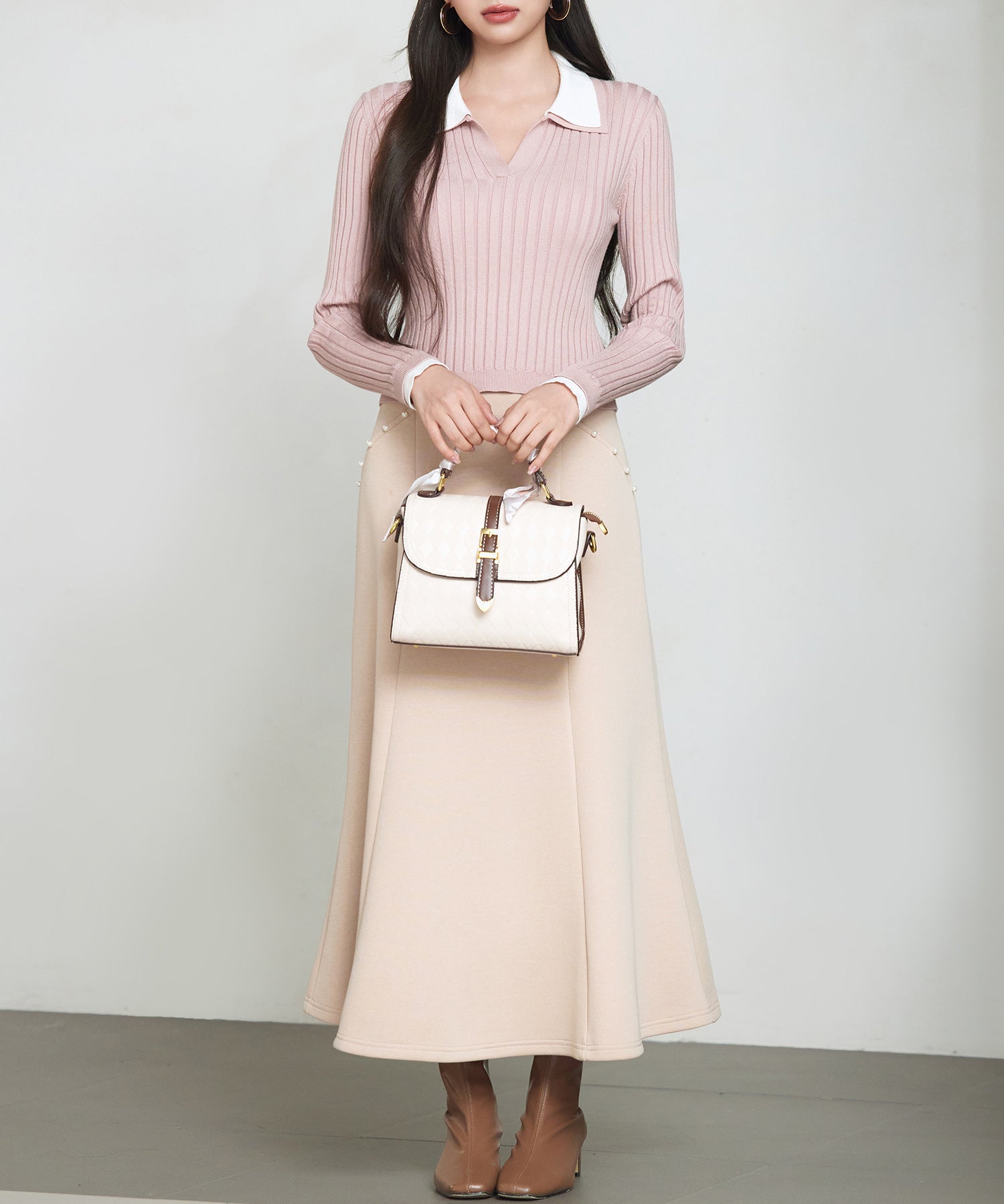 ダンボールニットのロング丈マーメイドスカートsdp0331 ベージュ