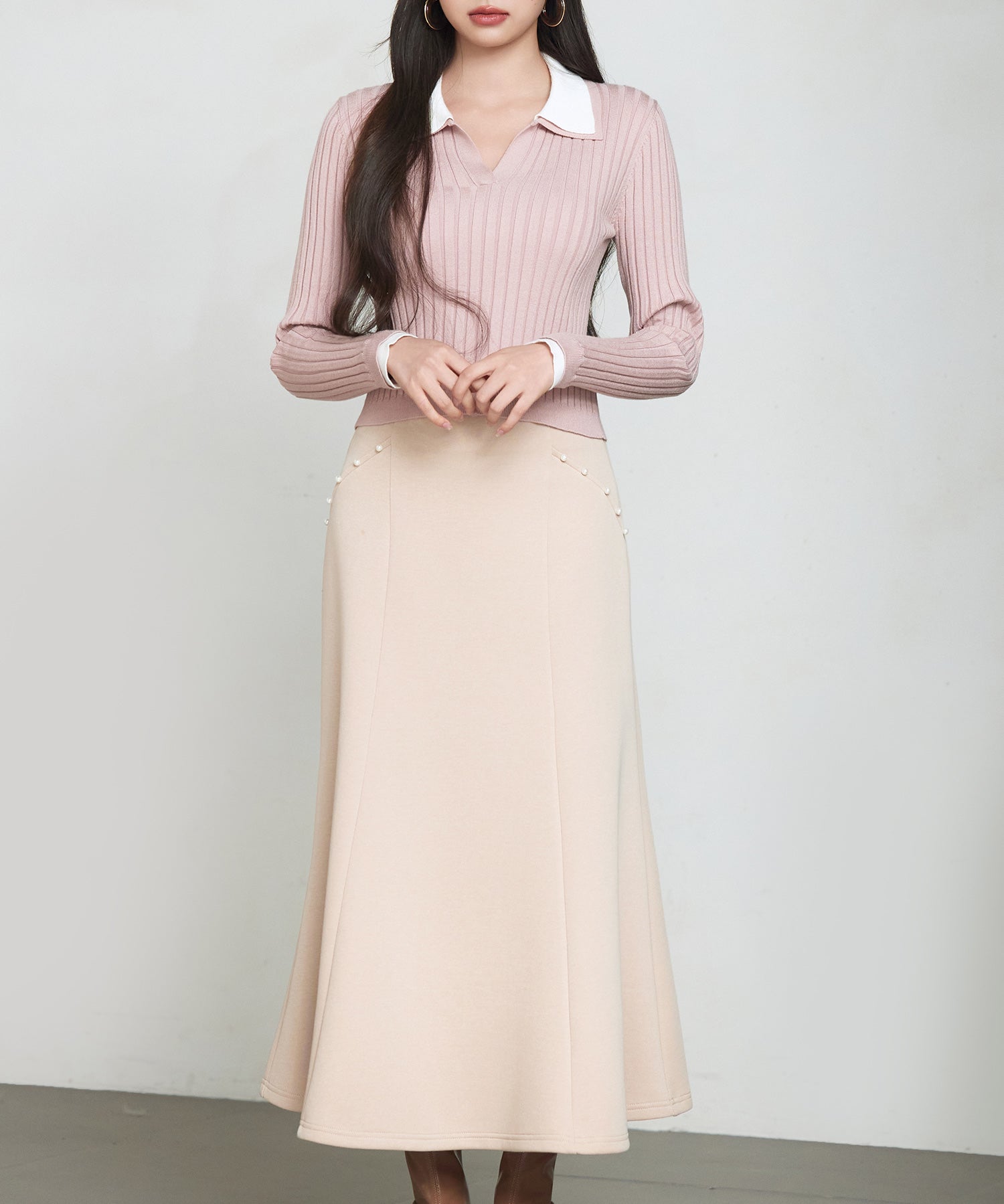 ダンボールニットのロング丈マーメイドスカートsdp0331 ベージュ