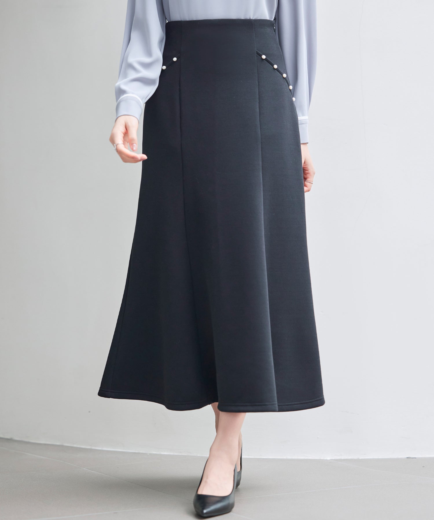 ダンボールニットのロング丈マーメイドスカートsdp0331 ブラック